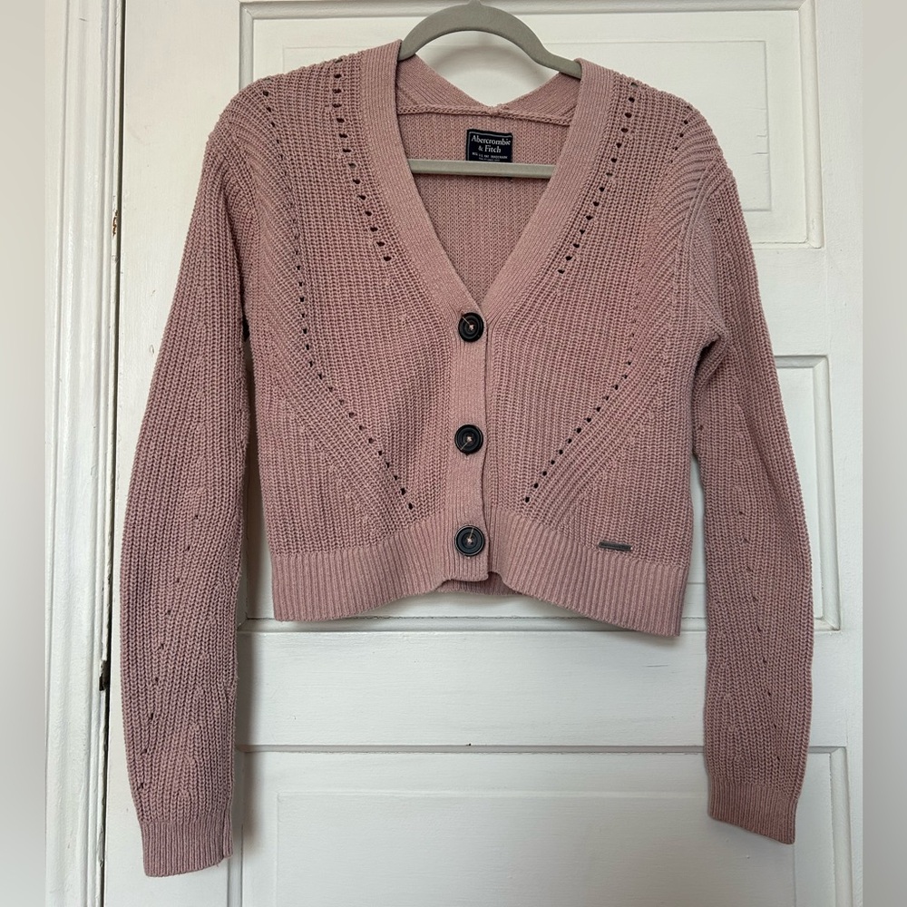 Abercrombie & Fitch Cropped Cardigan sweater Cottagecore Grandma Pink Beige XS